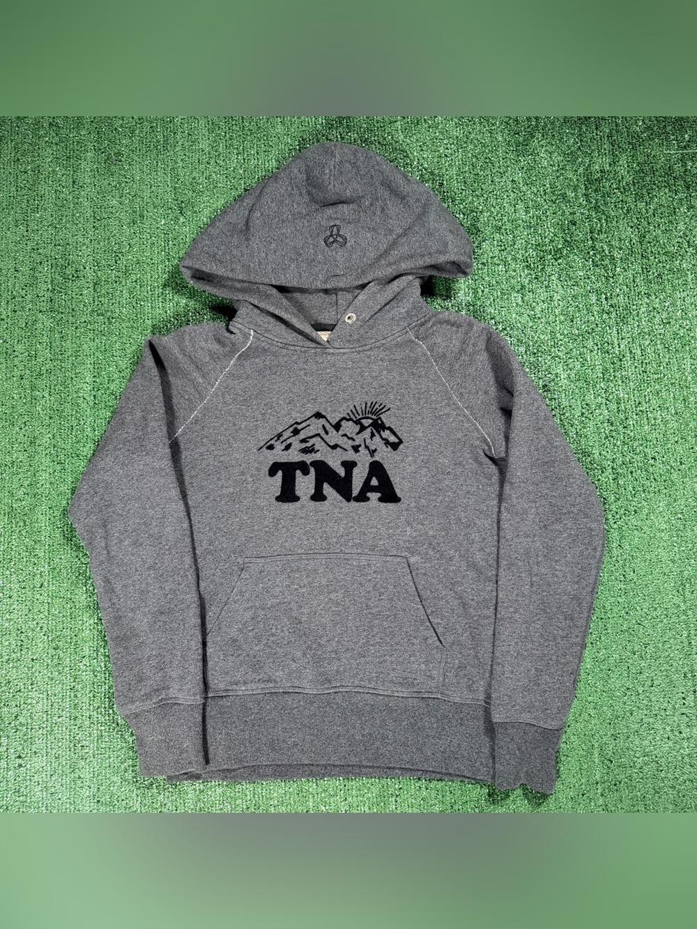 Womens TNA Hoodie Size XS Gray Mountain Logo Pullover Sweatshirt Oversized